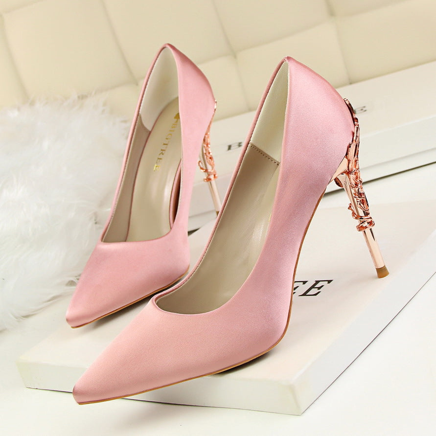 Korean fashion sexy metal with women's stiletto high-heeled wedding shoes