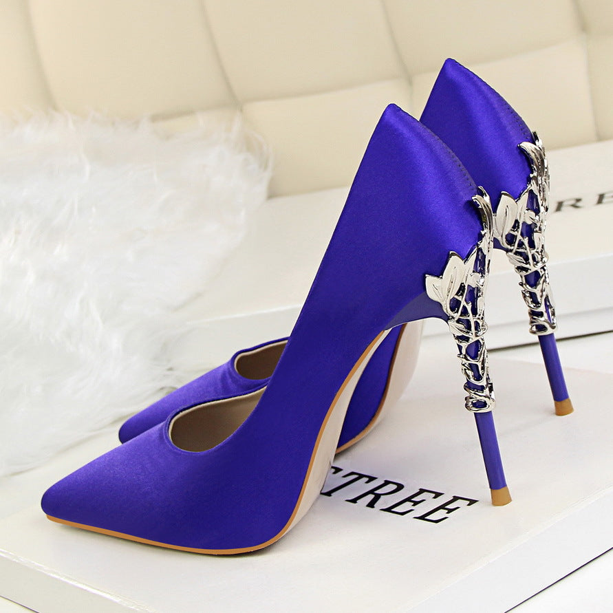 Korean Fashion Sexy Metal with Women's Stiletto High-Heeled Wedding Shoes