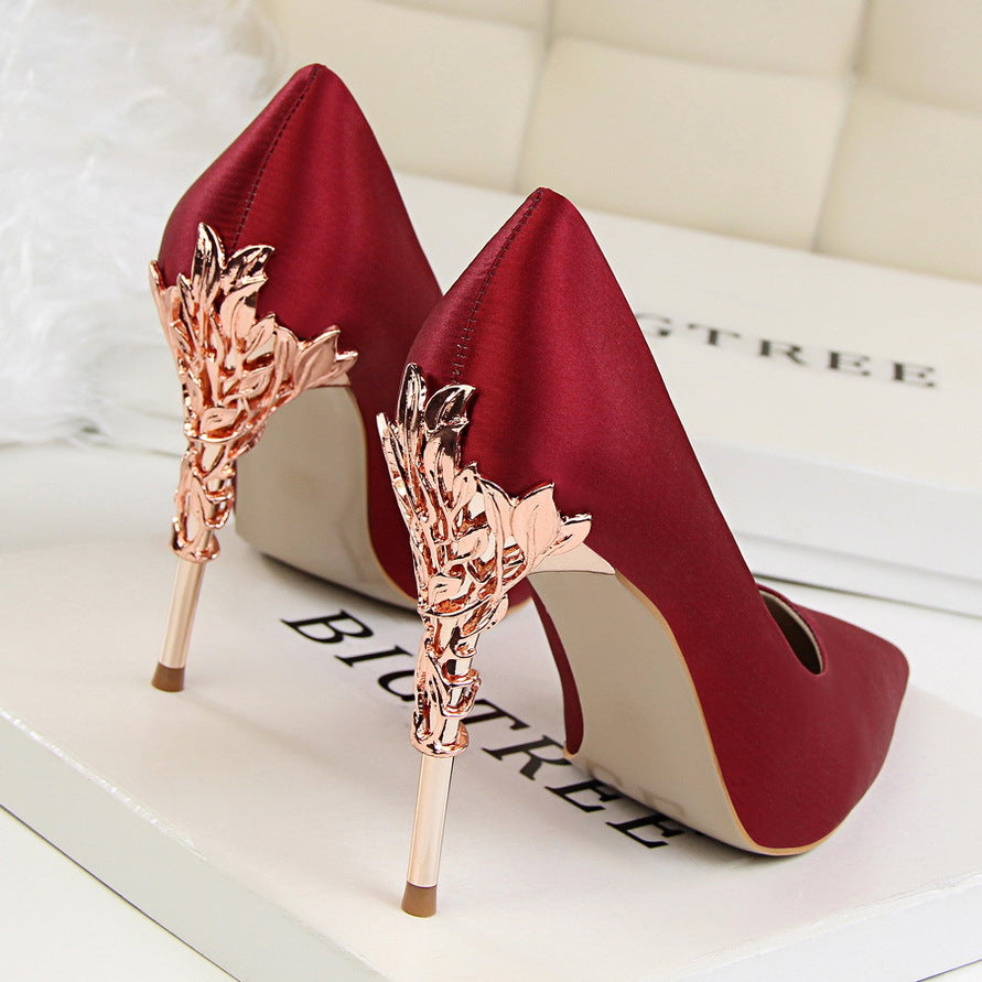Korean fashion sexy metal with women's stiletto high-heeled wedding shoes