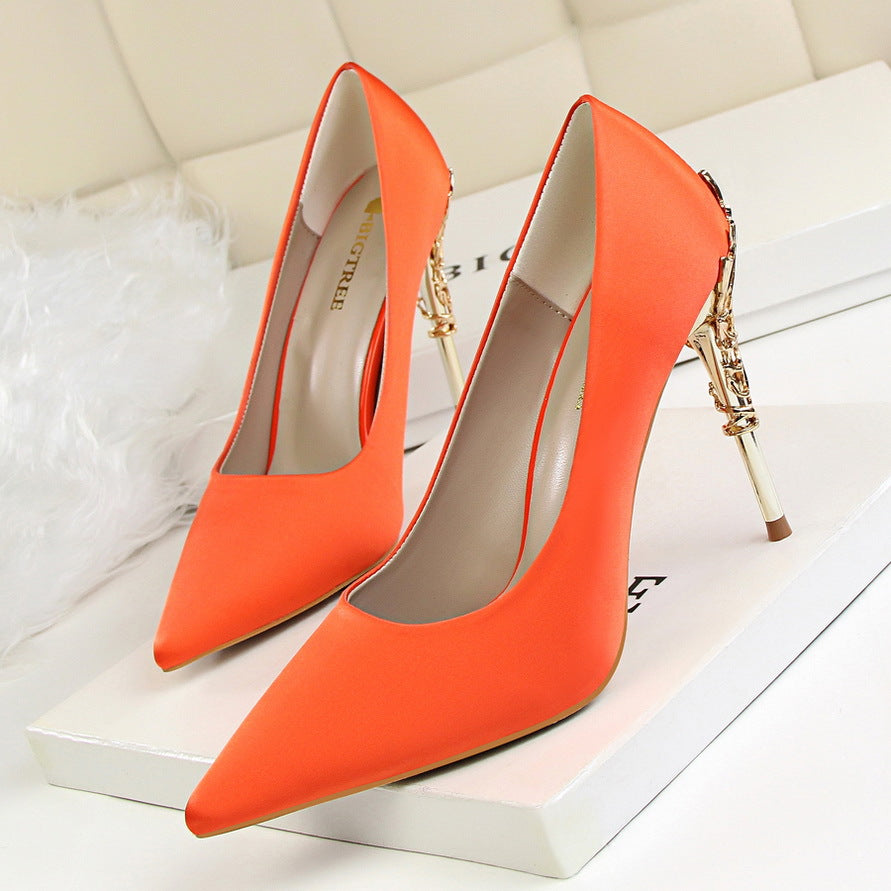 Korean fashion sexy metal with women's stiletto high-heeled wedding shoes