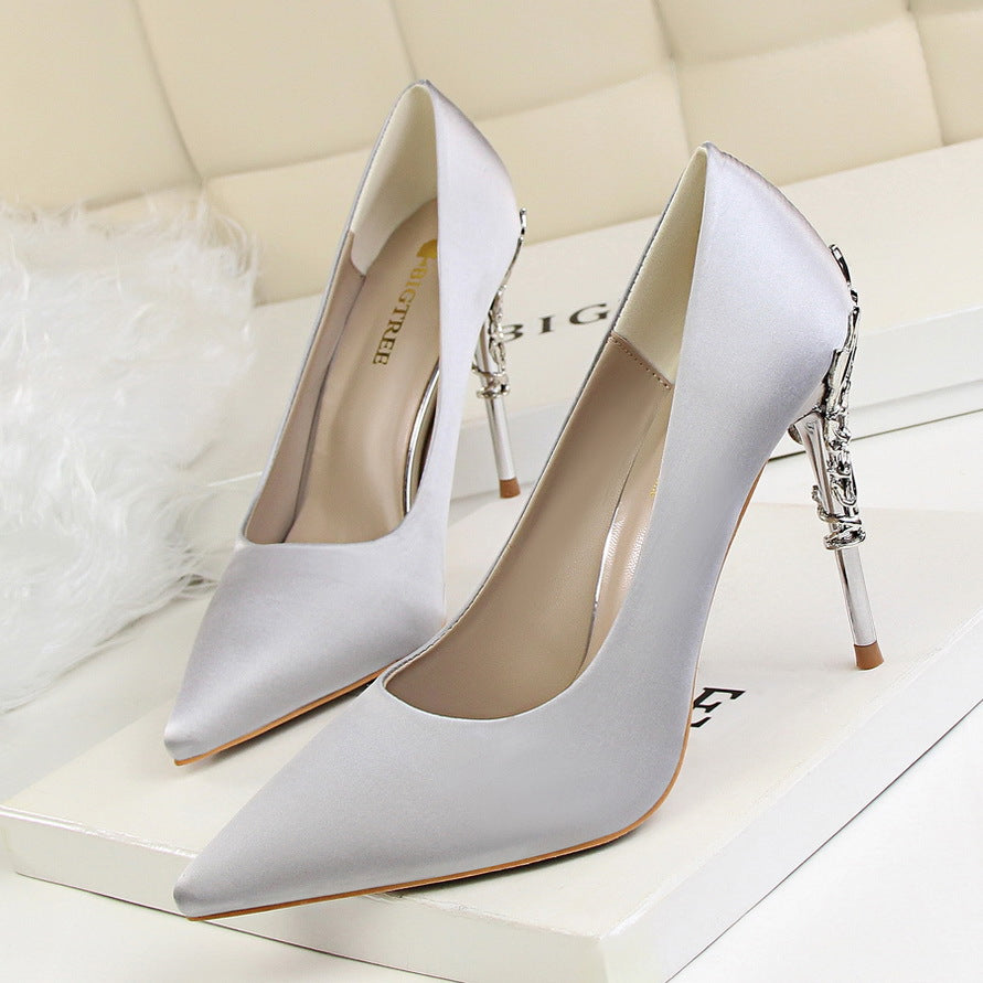 Korean fashion sexy metal with women's stiletto high-heeled wedding shoes