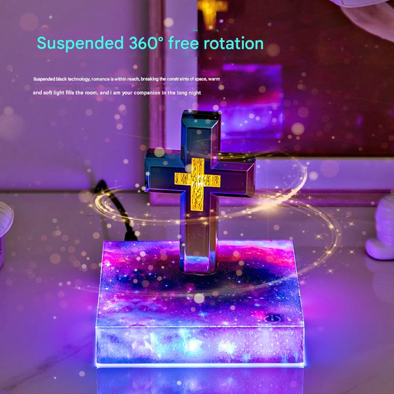 light luxury magnetic levitation cross lamp base, color light changing starry sky book base