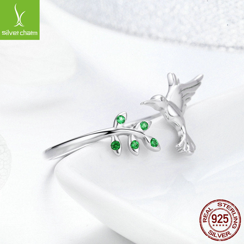Sterling Silver Hummingbird & Leaves Ring Silver Jewelry