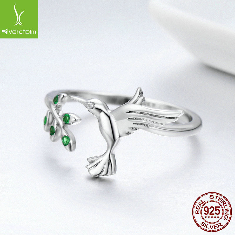 Sterling Silver Hummingbird & Leaves Ring Silver Jewelry