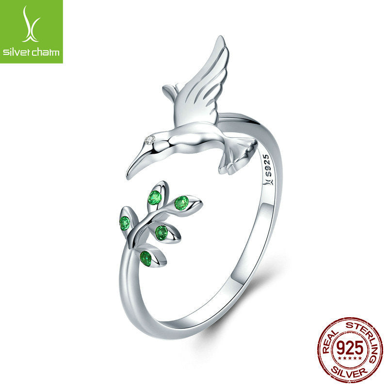 Sterling Silver Hummingbird & Leaves Ring Silver Jewelry