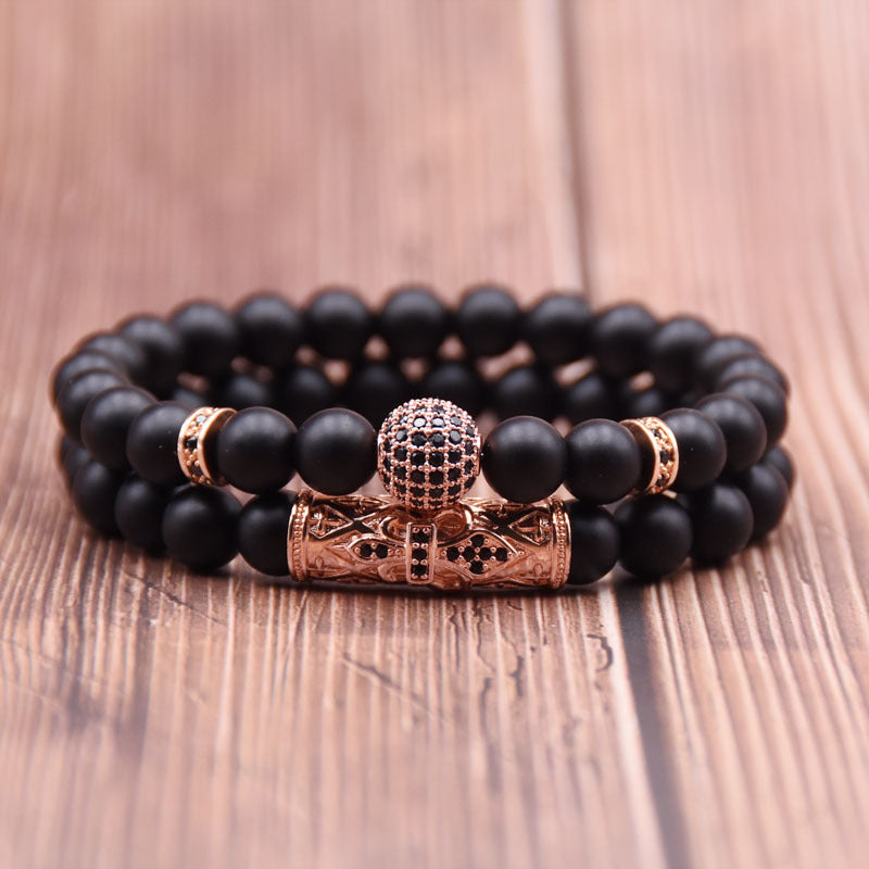 Natural frosted stone micro-inlaid ochre ball long tube double-layer energy bracelet