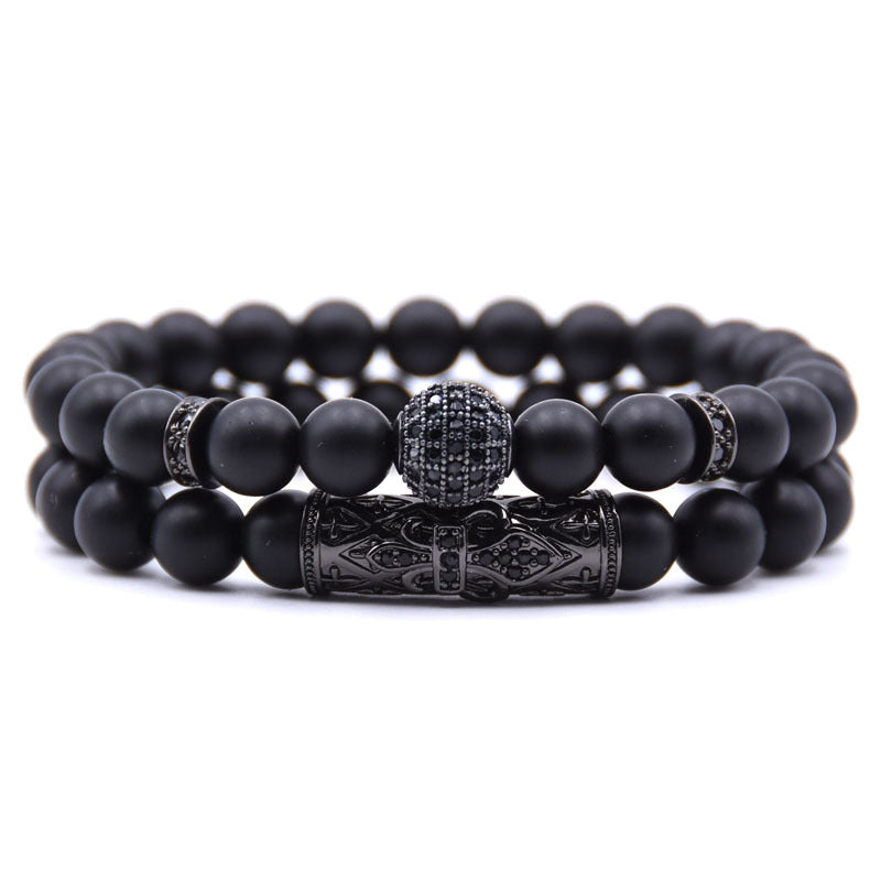 Natural frosted stone micro-inlaid ochre ball long tube double-layer energy bracelet