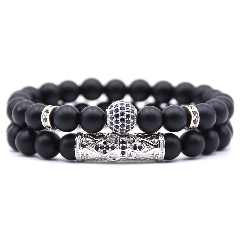 Natural frosted stone micro-inlaid ochre ball long tube double-layer energy bracelet