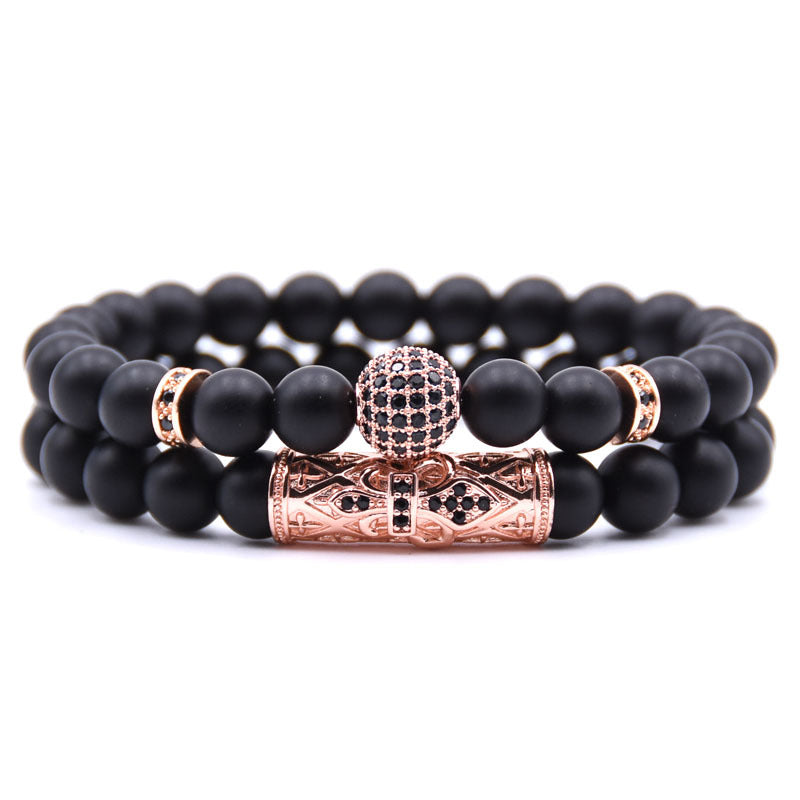 Natural frosted stone micro-inlaid ochre ball long tube double-layer energy bracelet