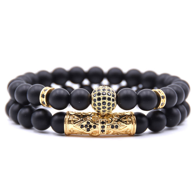 Natural frosted stone micro-inlaid ochre ball long tube double-layer energy bracelet