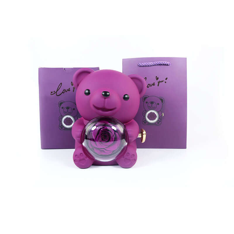 rotating eternal rose bear necklace gift box