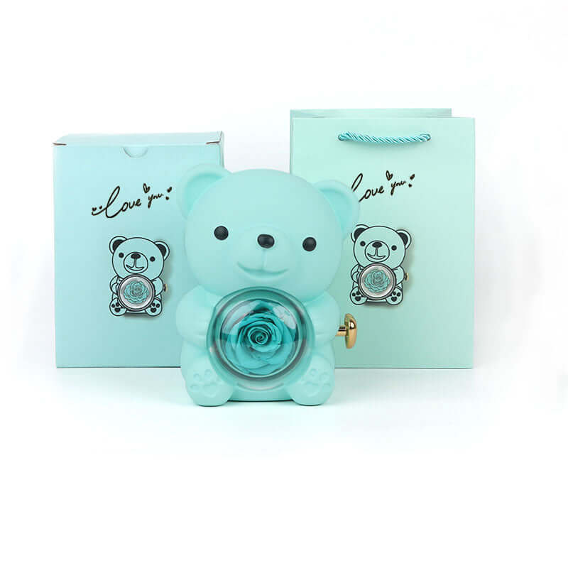 rotating eternal rose bear necklace gift box
