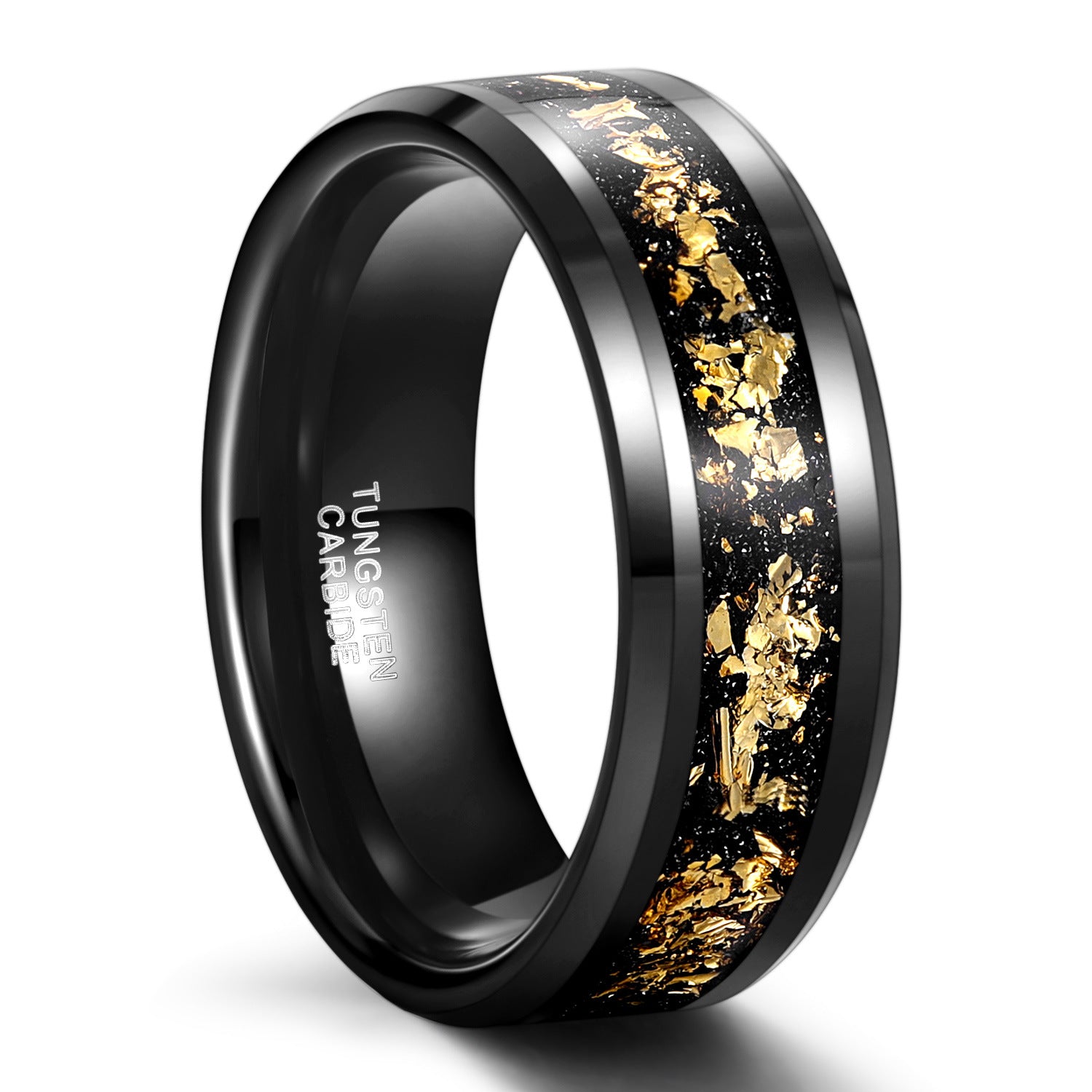 Wide 8mm black unisex tungsten steel ring