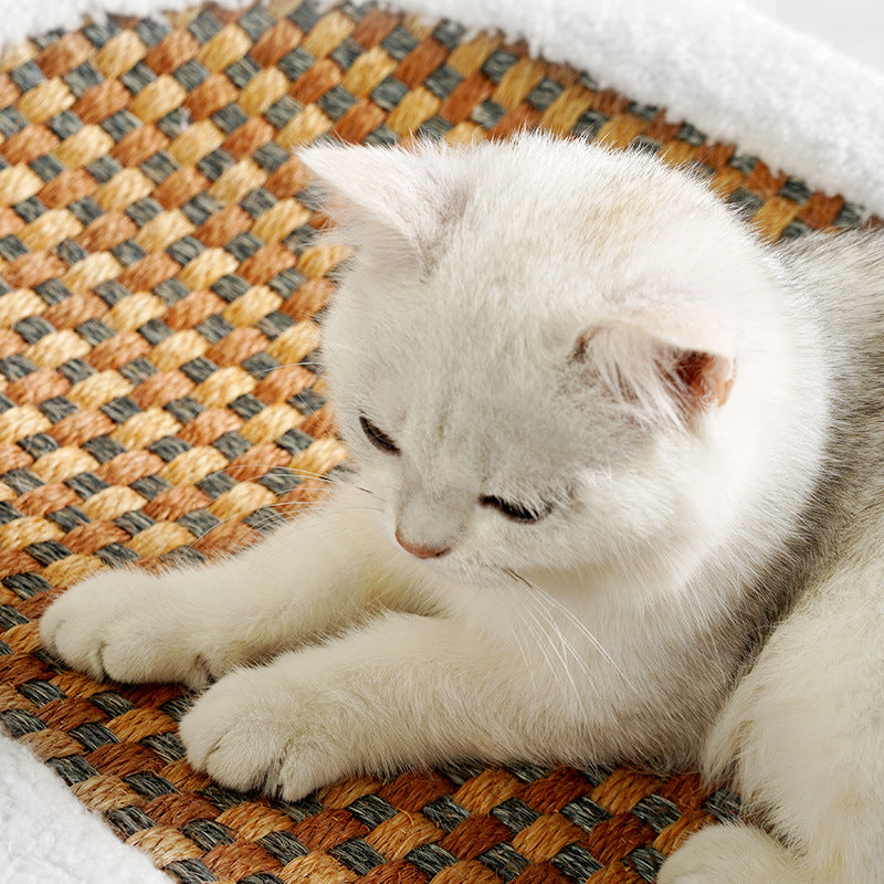 Eco-friendly sisal cat scratching board for indoor cats on wooden floor