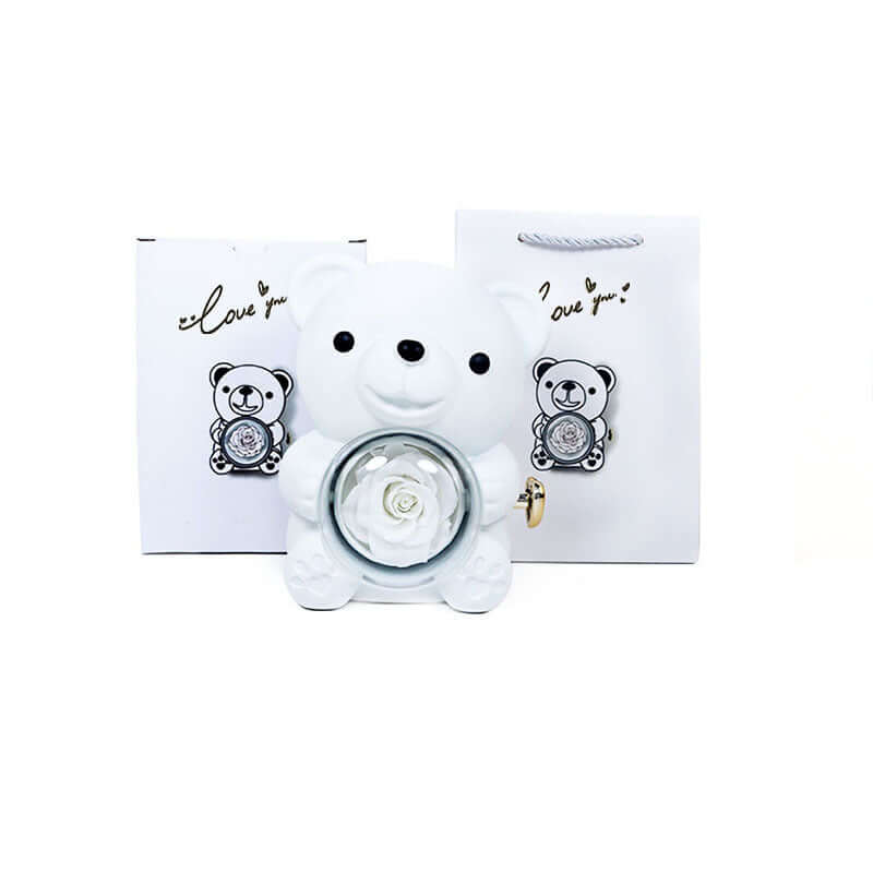 rotating eternal rose bear necklace gift box