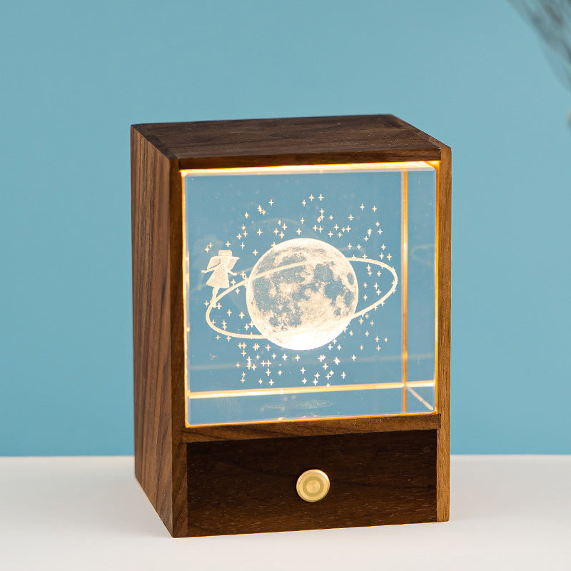 Wooden Luminous Crystal Ball Elk Astronaut Night Light