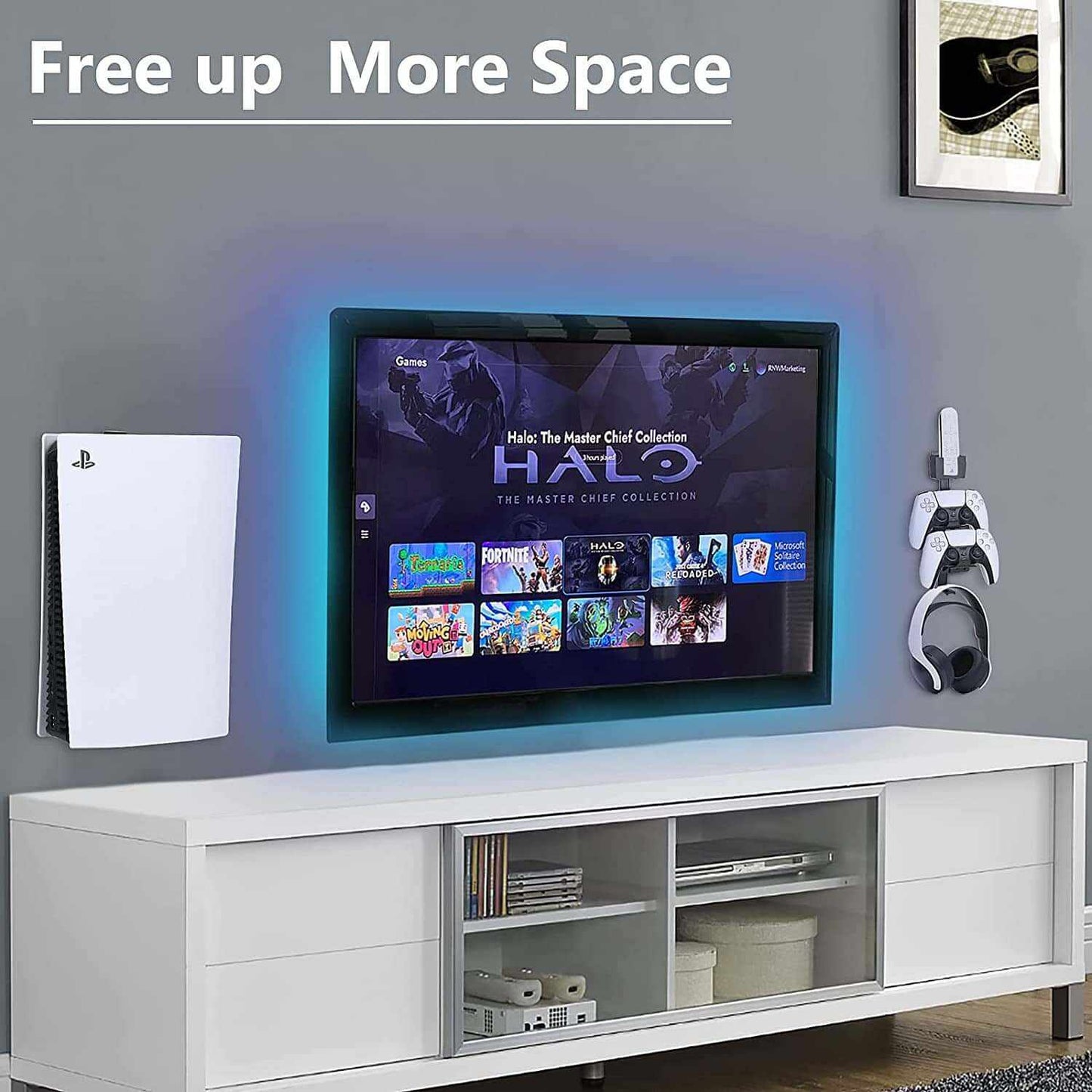 PS5 Wall Mount with Controller & Headset Hanger – Space-Saving........