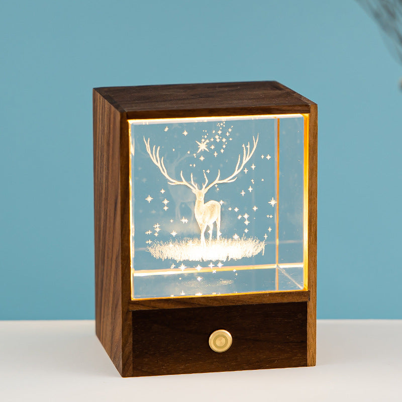 Wooden Luminous Crystal Ball Elk Astronaut Night Light