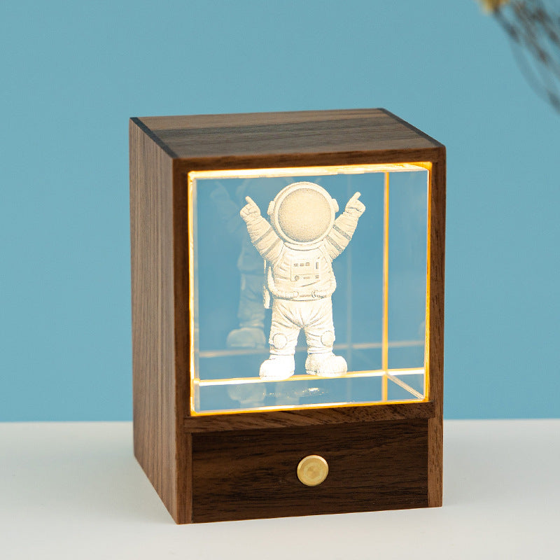 Wooden Luminous Crystal Ball Elk Astronaut Night Light