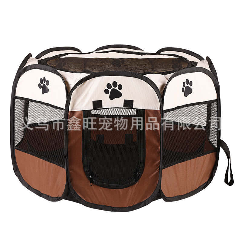 Foldable pet travel carrier with a cat inside, ready for travel