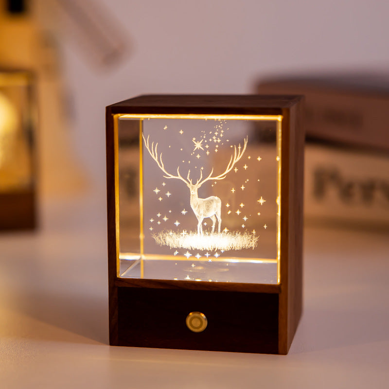 Wooden Luminous Crystal Ball Elk Astronaut Night Light
