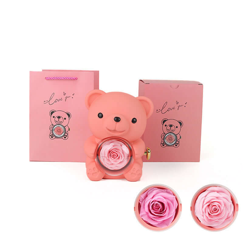 rotating eternal rose bear necklace gift box