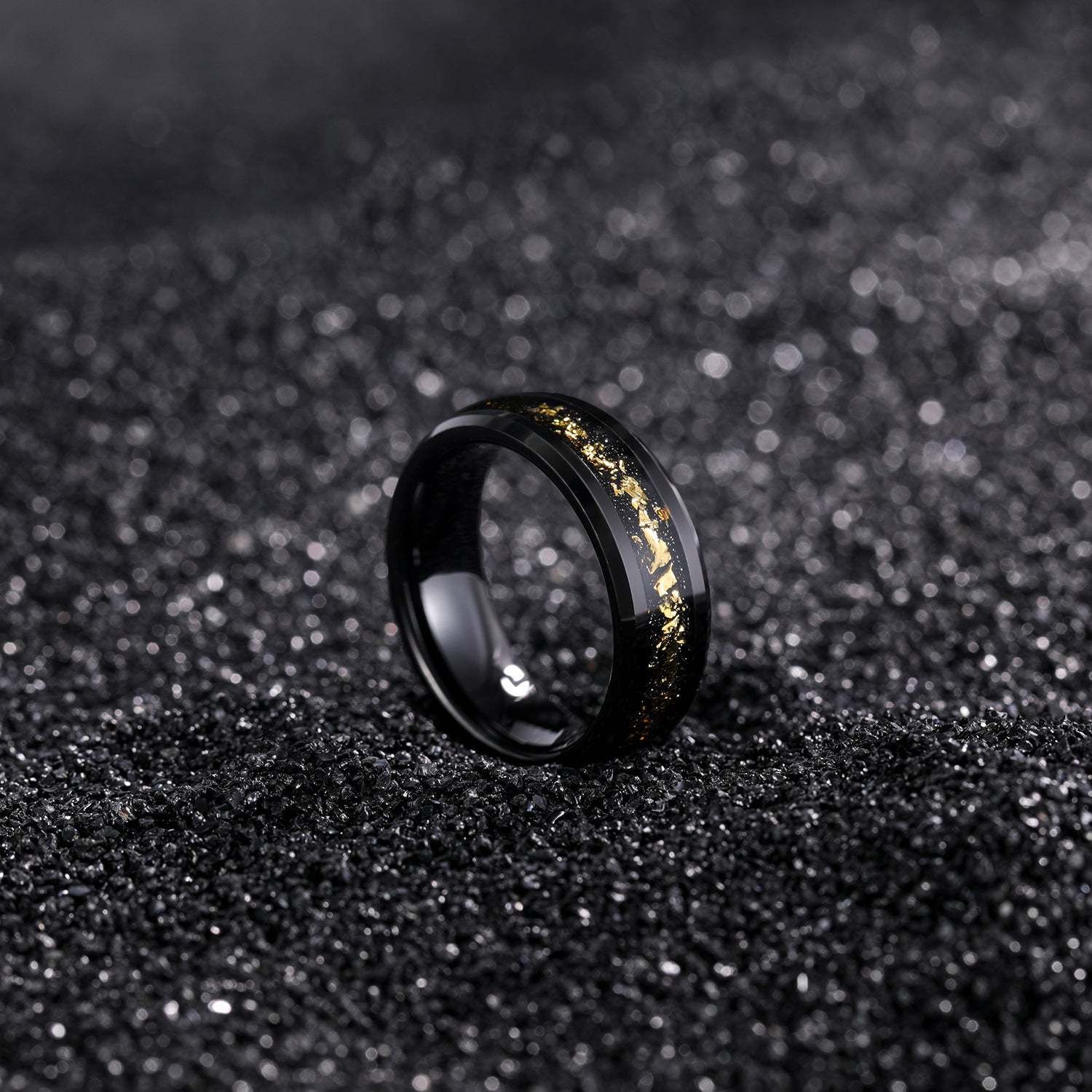 Wide 8mm black unisex tungsten steel ring