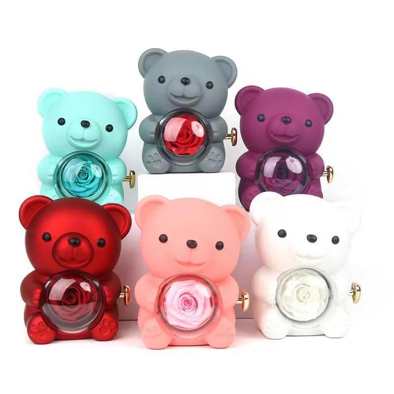 rotating eternal rose bear necklace gift box