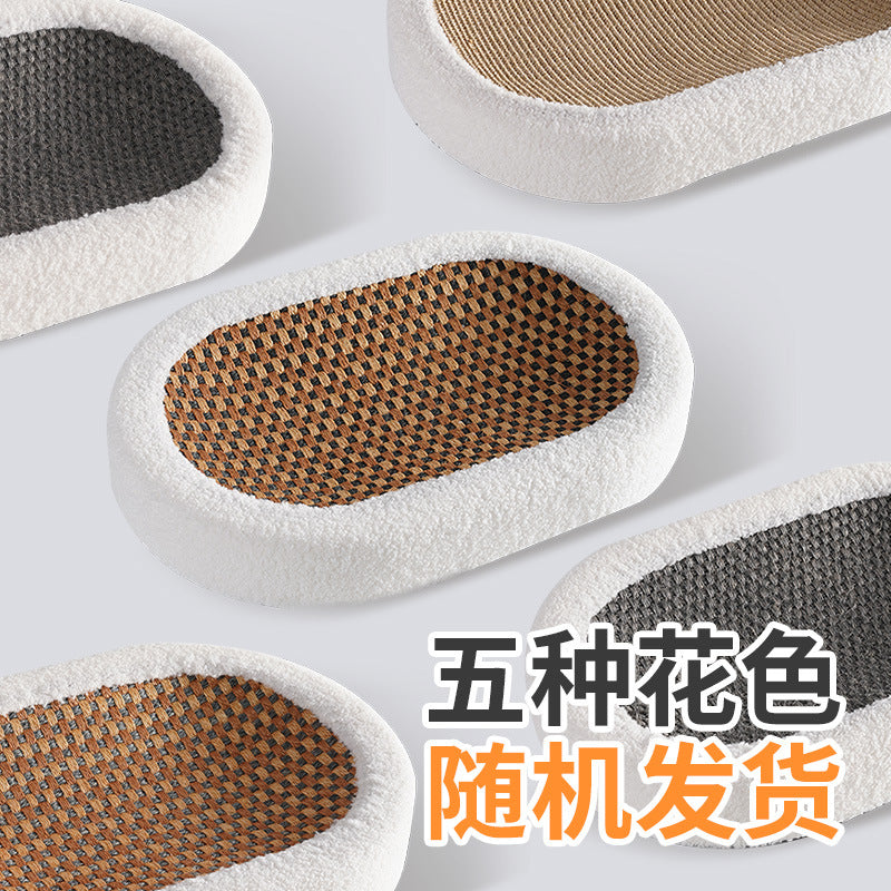Gray cat scratching on a flat sisal board to maintain claw health