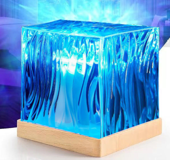 Cross-border dynamic light and shadow atmosphere lamp imitating log rotating water pattern lamp flame night light