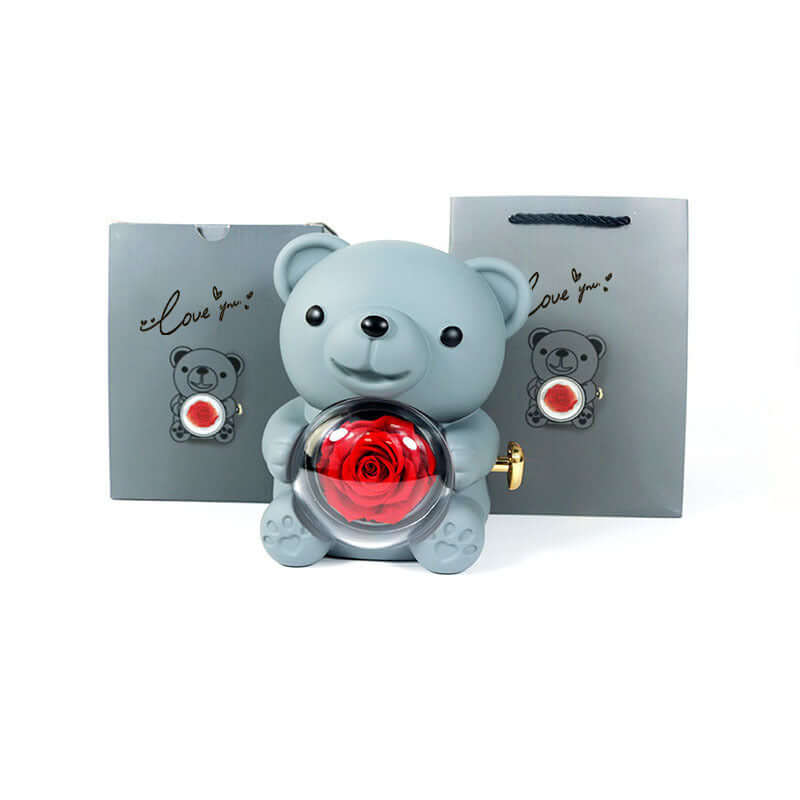 rotating eternal rose bear necklace gift box