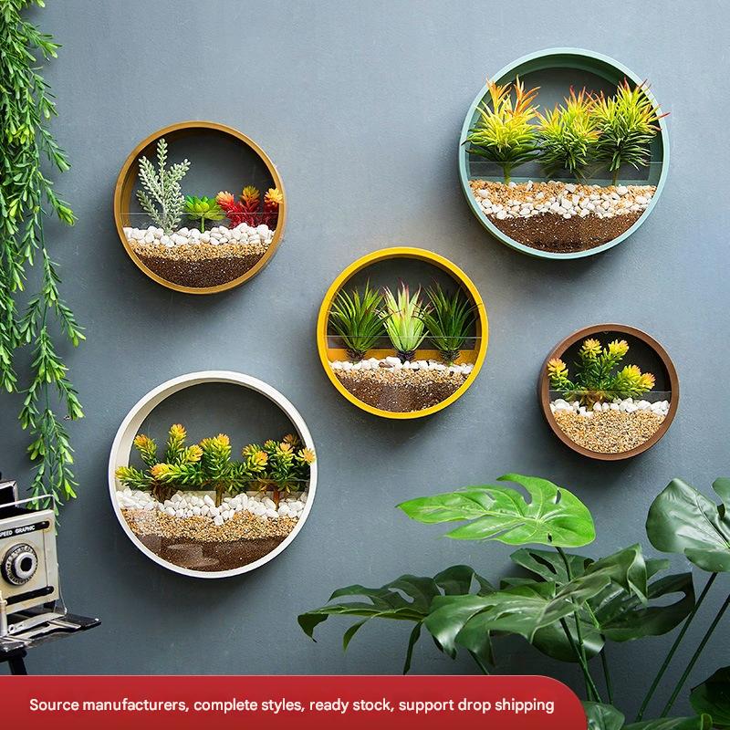 Round Iron Wall-Mounted Flower Pot for Home Decoration