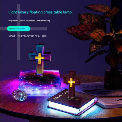 light luxury magnetic levitation cross lamp base, color light changing starry sky book base