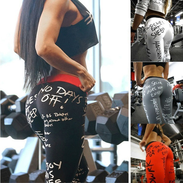 Monogram printed yoga exercise hip lift fitness leggings female