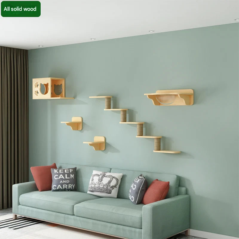 Cat Climbing Frame Wall Type Solid Wood Wall-Mounted Cat Climbing Frame Wall-Mounted Cat Nest Platform
