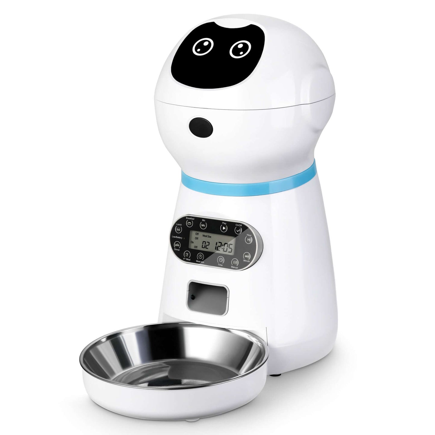 Automatic pet feeder with timer dispensing food for a cat 