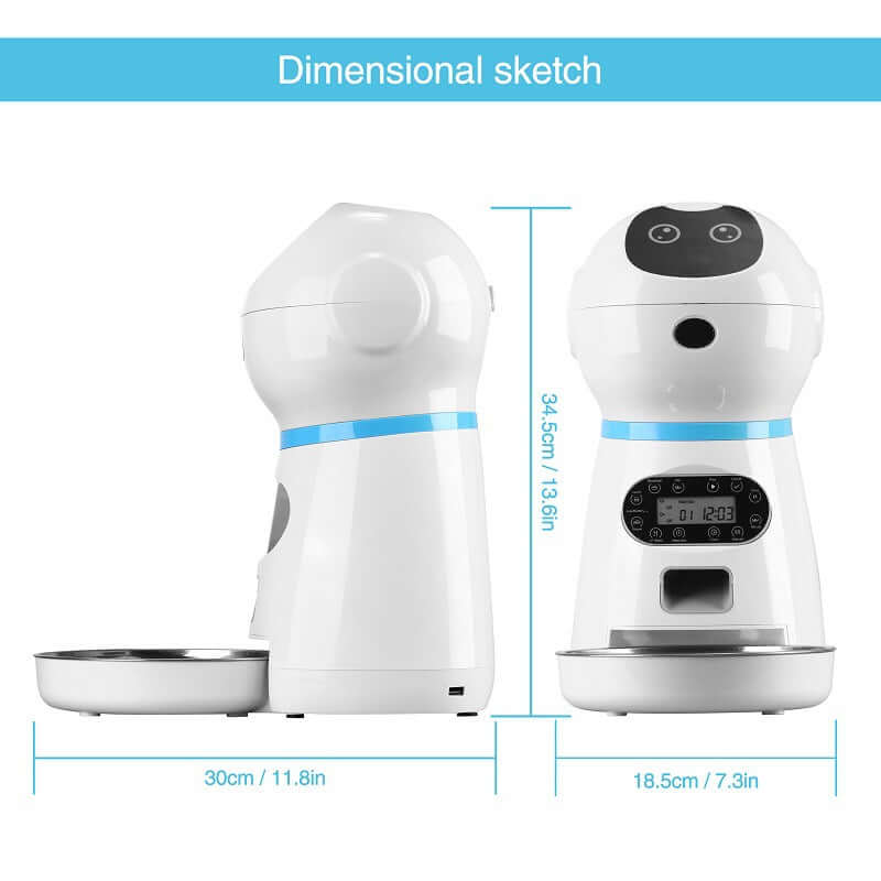 Automatic pet feeder with timer dispensing food for a cat 