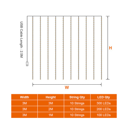 Copper Wire Curtain Light 8-Mode Christmas Decorative Light String Stars Cross-Border Amazon USB Remote Control Hook Icicle Light
