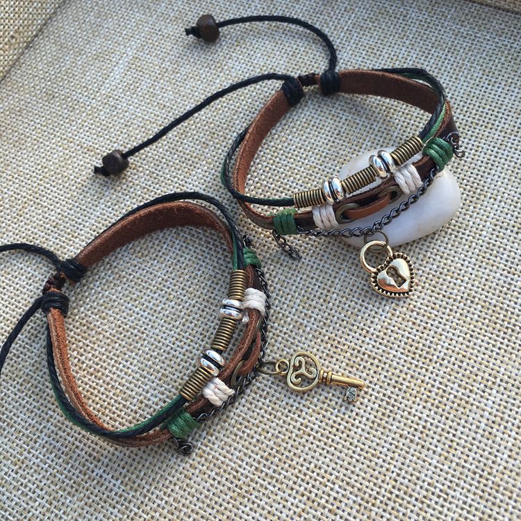 handmade weaving ethnic style leather  couple jewelry