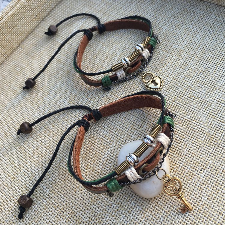handmade weaving ethnic style leather  couple jewelry
