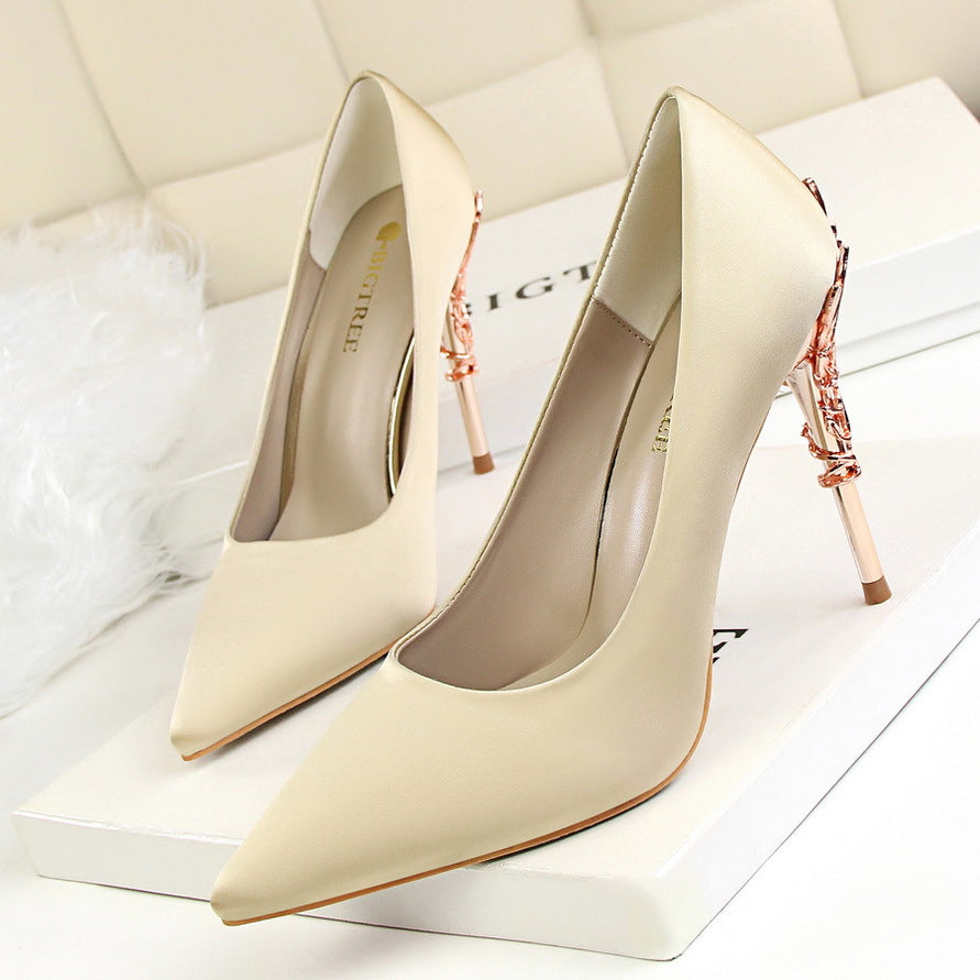 Korean fashion sexy metal with women's stiletto high-heeled wedding shoes