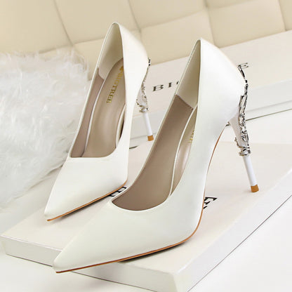 Korean fashion sexy metal with women's stiletto high-heeled wedding shoes