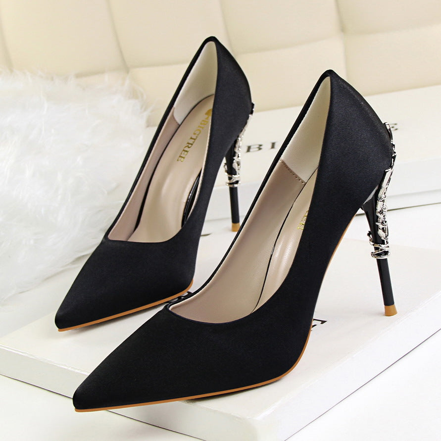 Korean fashion sexy metal with women's stiletto high-heeled wedding shoes