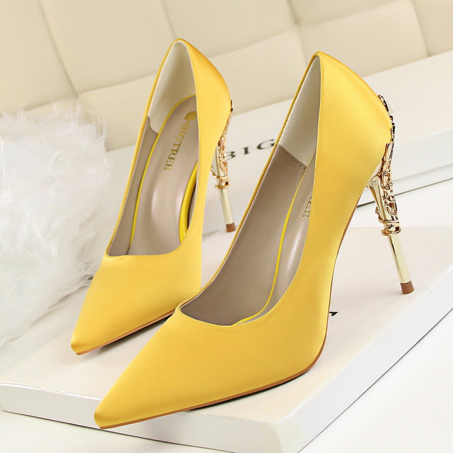 Korean fashion sexy metal with women's stiletto high-heeled wedding shoes