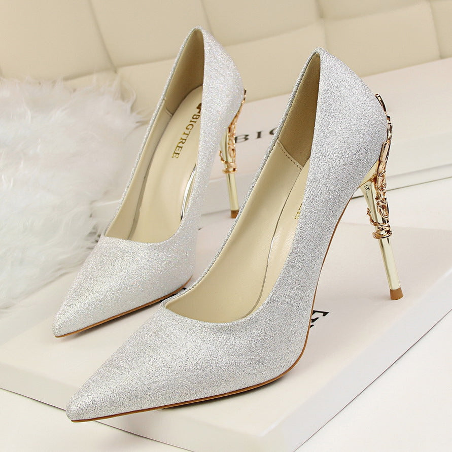 Korean fashion sexy metal with women's stiletto high-heeled wedding shoes