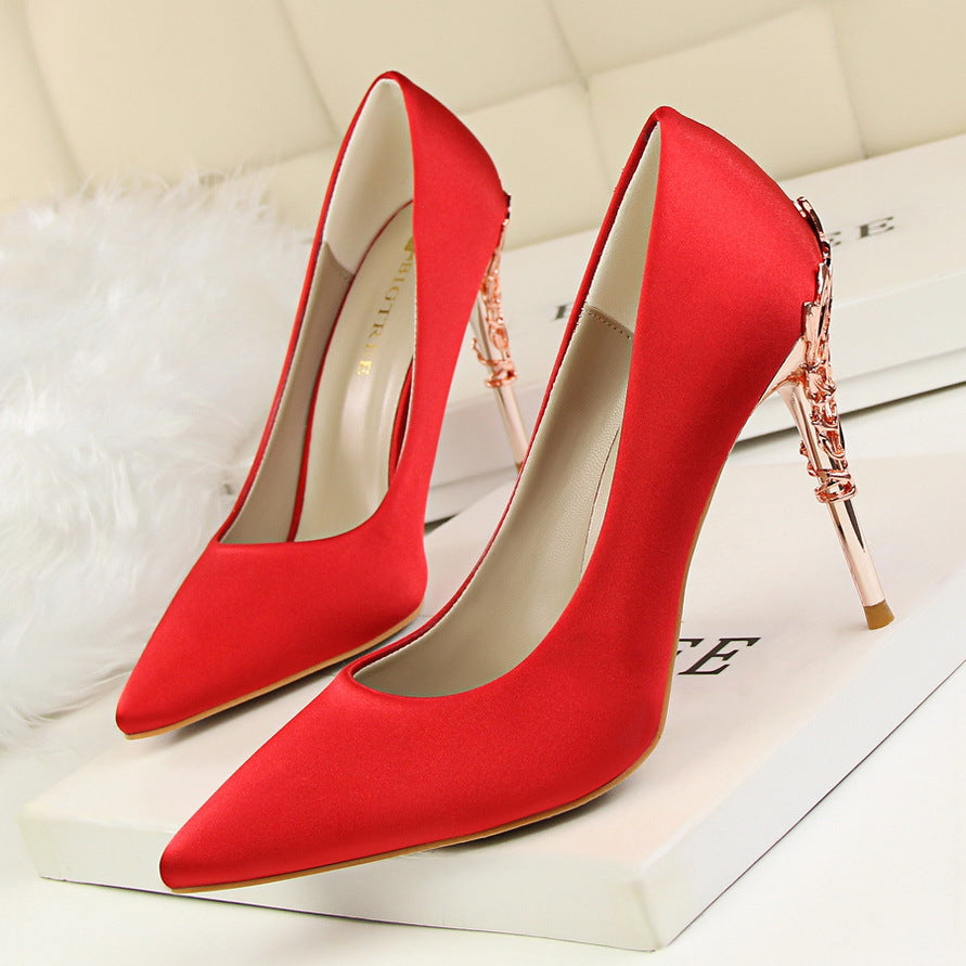 Korean fashion sexy metal with women's stiletto high-heeled wedding shoes