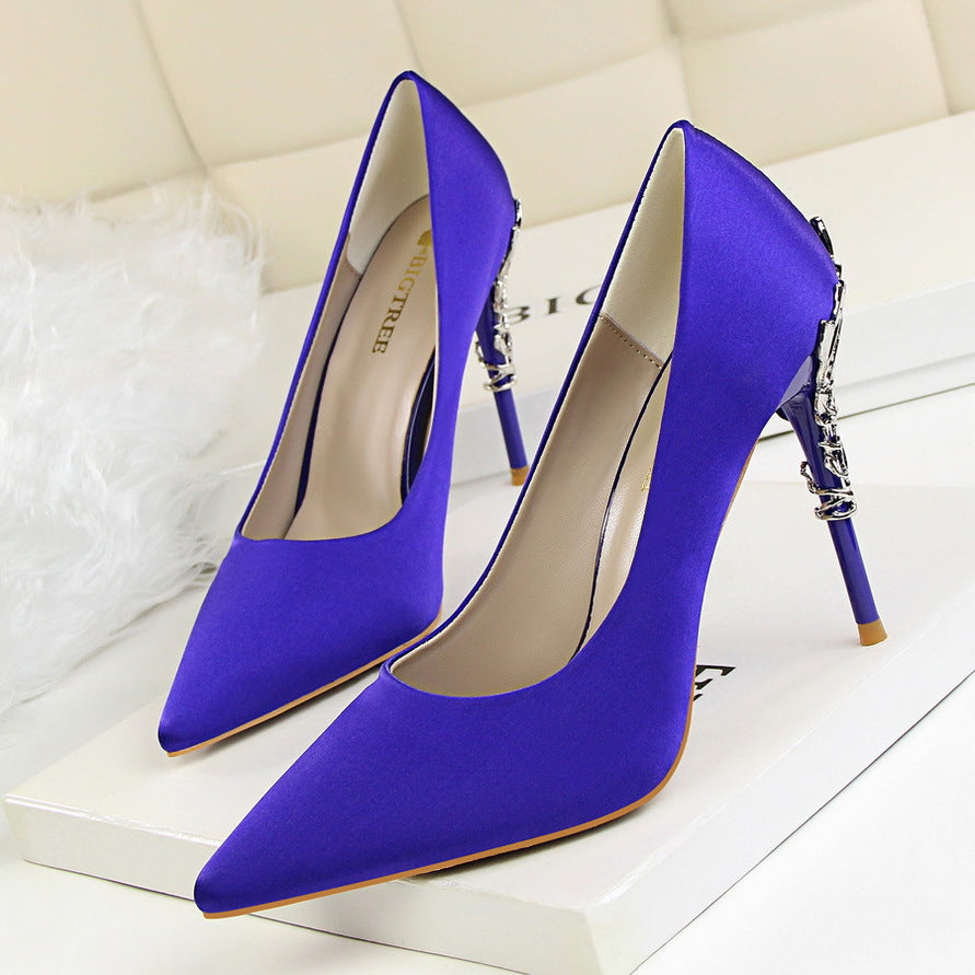 Korean fashion sexy metal with women's stiletto high-heeled wedding shoes