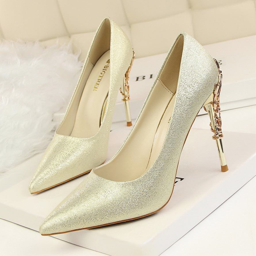 Korean fashion sexy metal with women's stiletto high-heeled wedding shoes