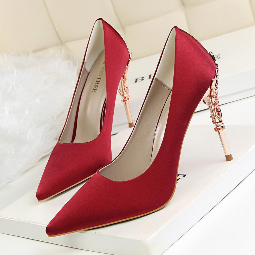 Korean fashion sexy metal with women's stiletto high-heeled wedding shoes