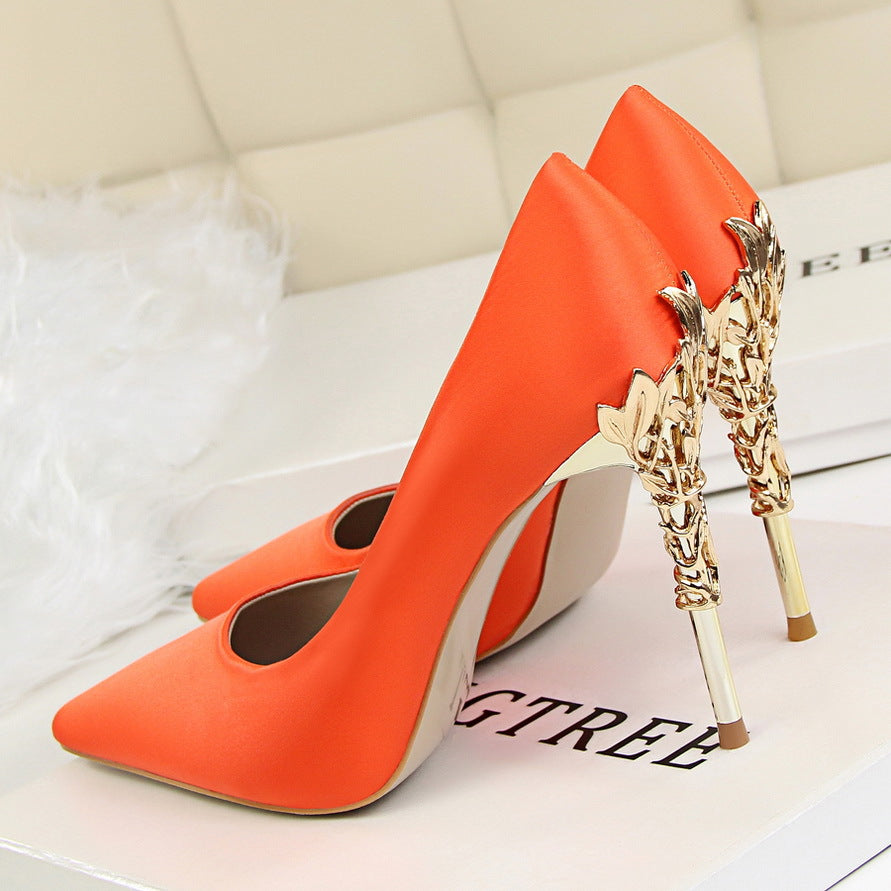 Korean Fashion Sexy Metal with Women's Stiletto High-Heeled Wedding Shoes